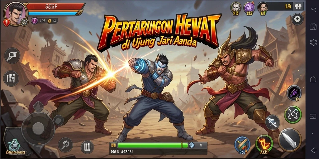 Screenshot utama 555F menampilkan aksi pertarungan yang mendebarkan.