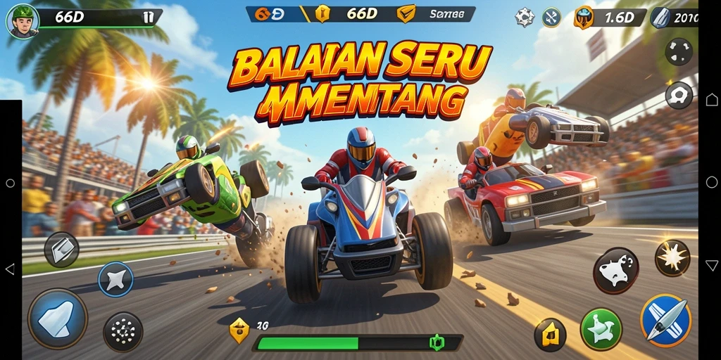 Gameplay mendebarkan dari balapan seru di 66D.