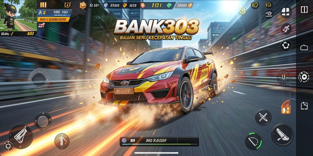 Tampilan utama gameplay BANK303 menampilkan balapan yang mendebarkan.