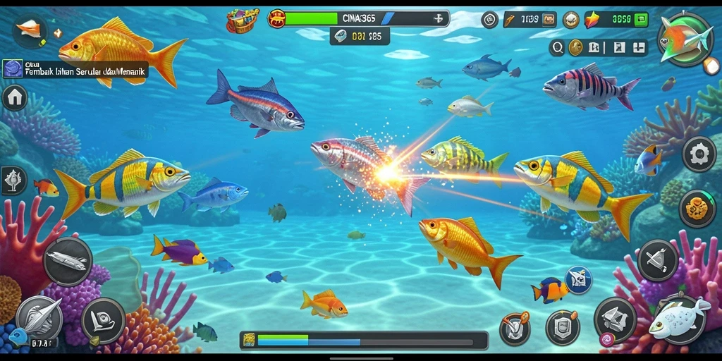 Tangkapan layar gameplay seru CINA365 dengan aksi menembak ikan.