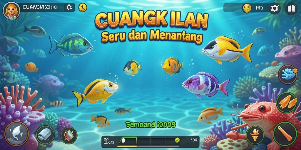 Tampilan permainan <strong>CUANGILA</strong> dengan berbagai jenis ikan yang menarik.