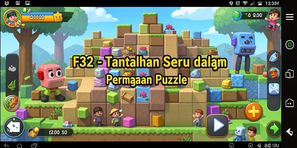 Tampilan gameplay F32 dengan berbagai puzzle menantang dan grafis menarik.