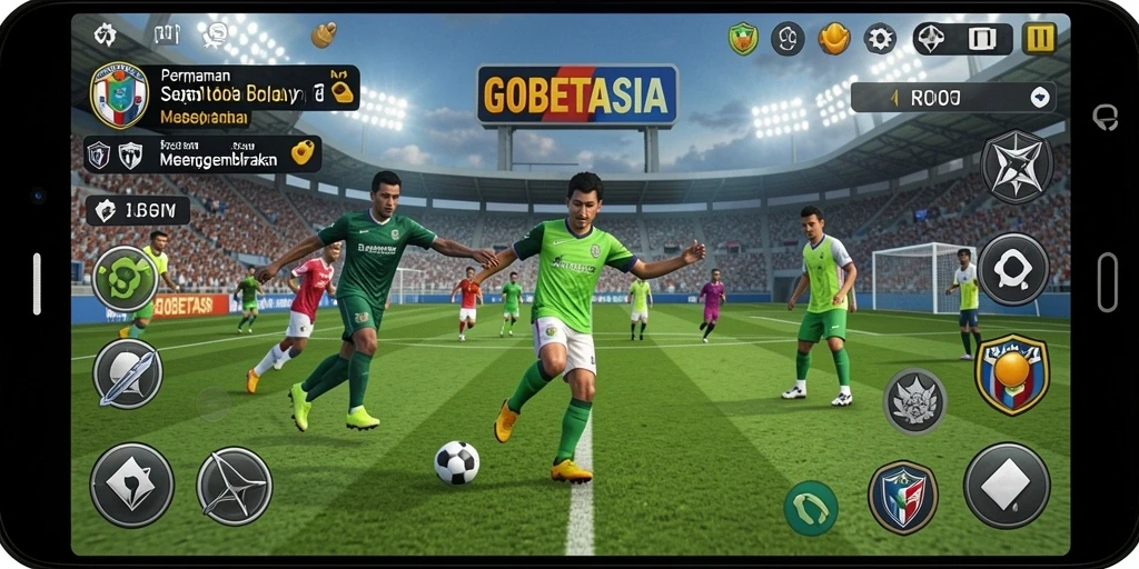 Tampilan gameplay menarik dari GOBETASIA yang menampilkan aksi sepak bola.