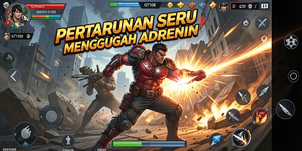 Gameplay GT108 dengan pertarungan seru dan karakter yang beraneka ragam.