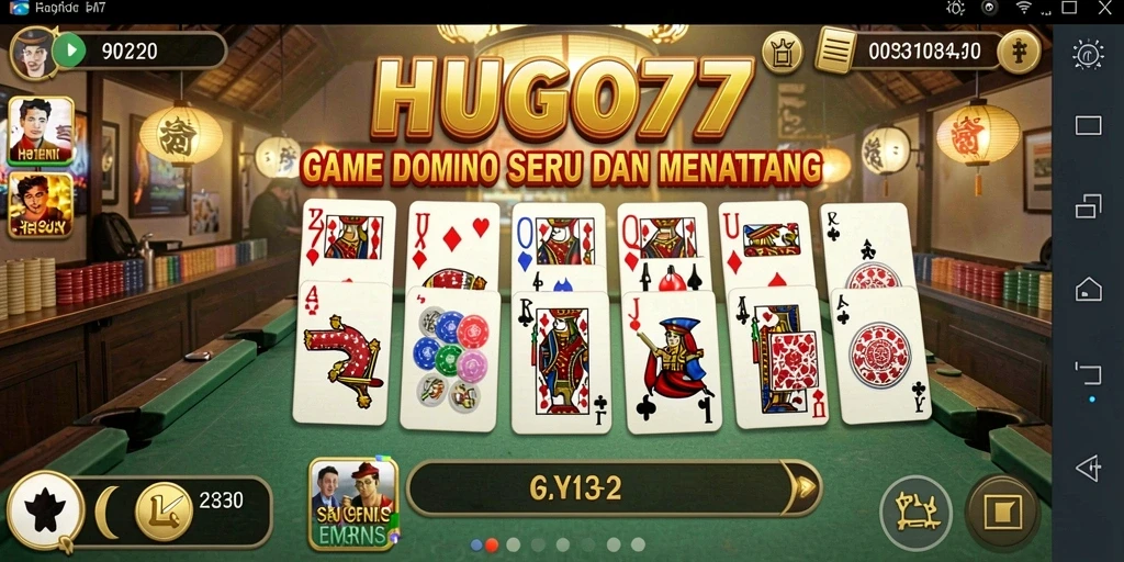Screenshot utama HUGO77 menampilkan gameplay Domino yang seru.