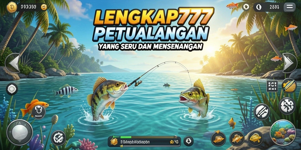 Screenshot gameplay LENGKAP777 yang menampilkan keseruan saat memancing.