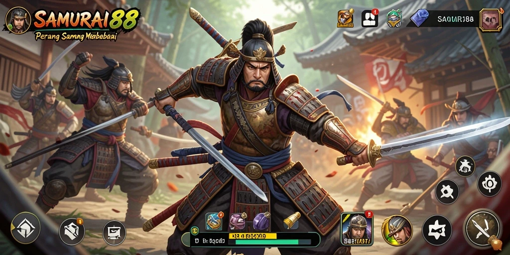 Gameplay seru dengan karakter samurai yang beraksi.